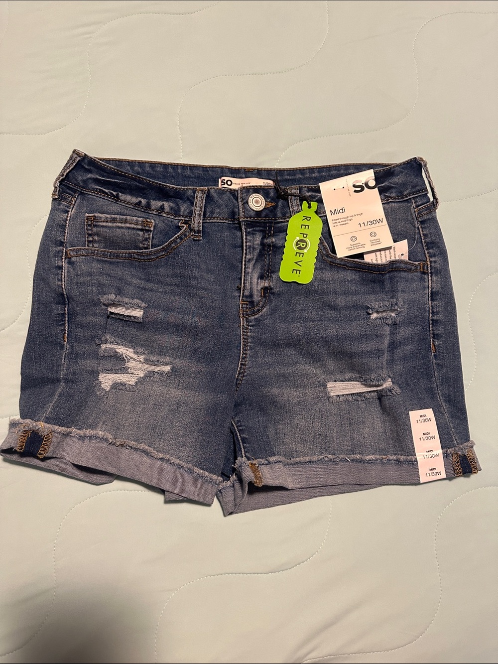 SO Distressed Midrise Washed Blue Jean Shorts